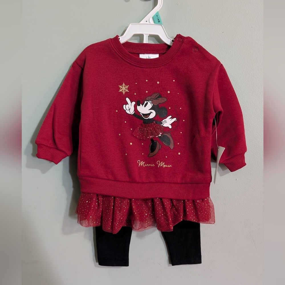NEW Disney  Minnie Mouse Sweatshirt with Black Leggings 3-6 Months *BINK